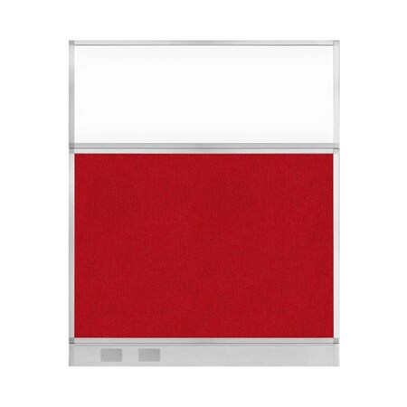 Versare Hush Panel Configurable Cubicle Partition 5' x 6' Red Fabric Clear Window w/ Cable Channel 1856419-2